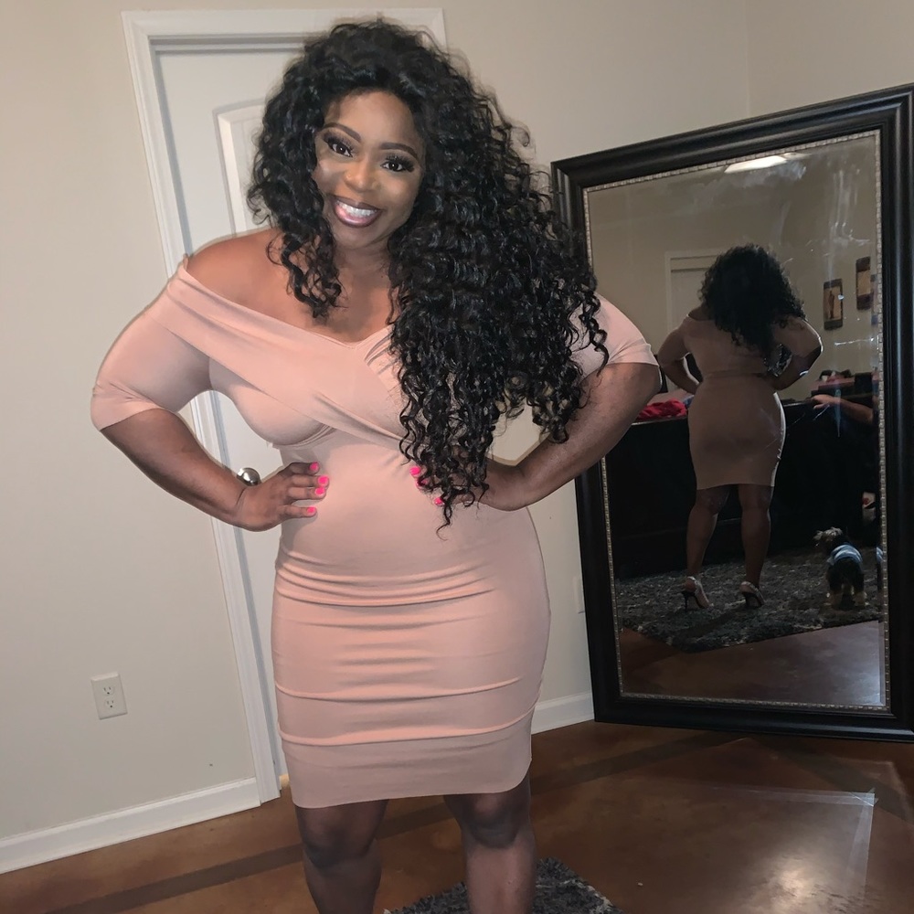 Nude off the shoulder dress